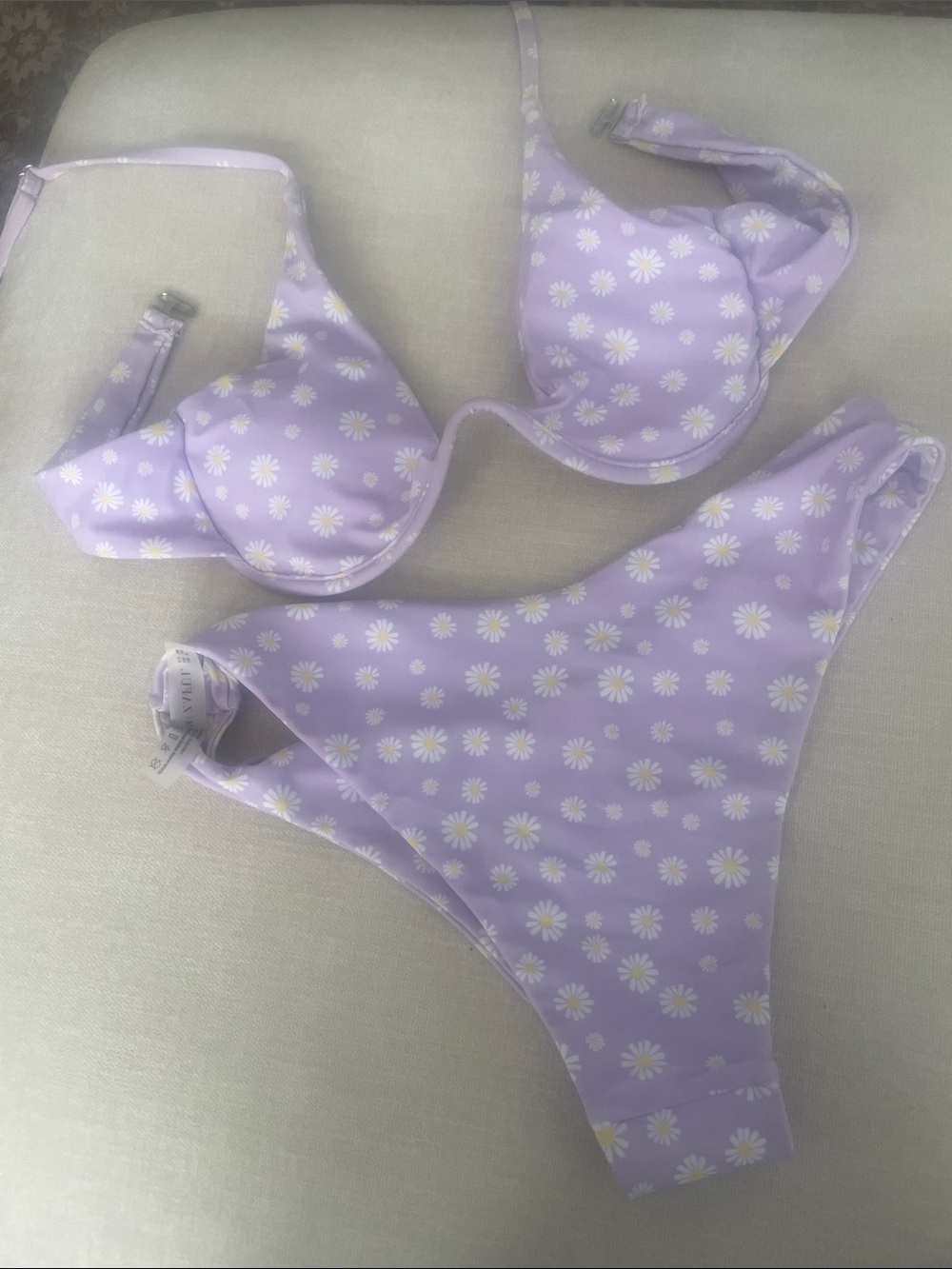 Zaful Lavender Daisy Underwire Bikini - Lilac & White